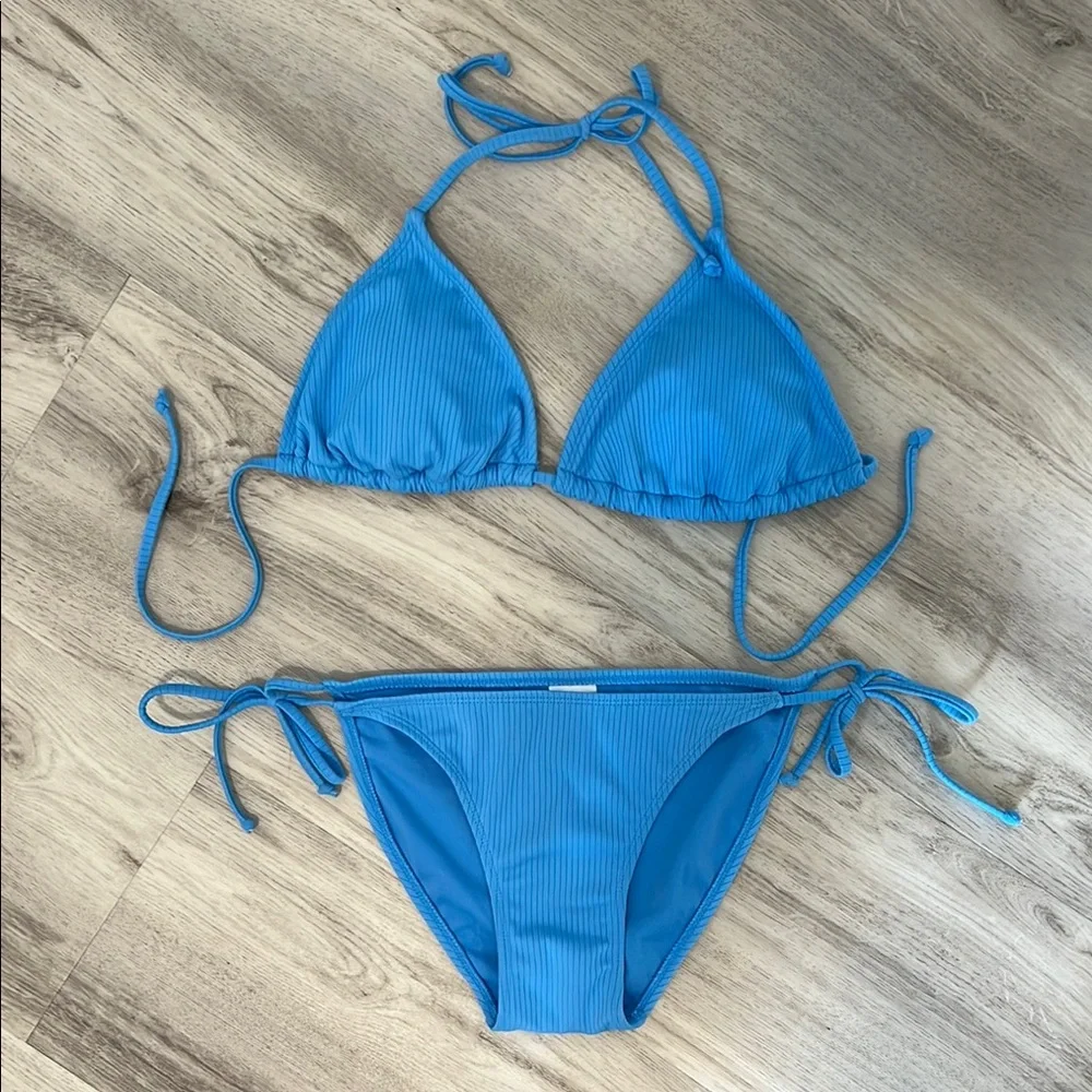 Blue Ribbed Bikini Set - Picture 1 of 5